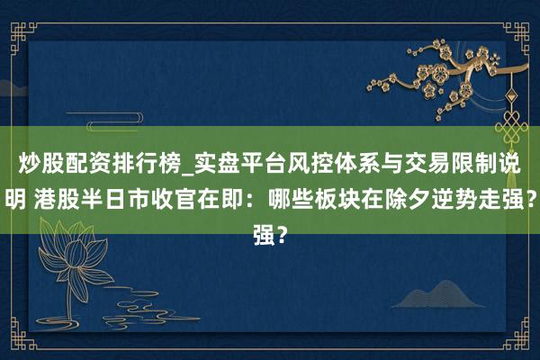 炒股配资排行榜_实盘平台风控体系与交易限制说明 港股半日市收官在即：哪些板块在除夕逆势走强？